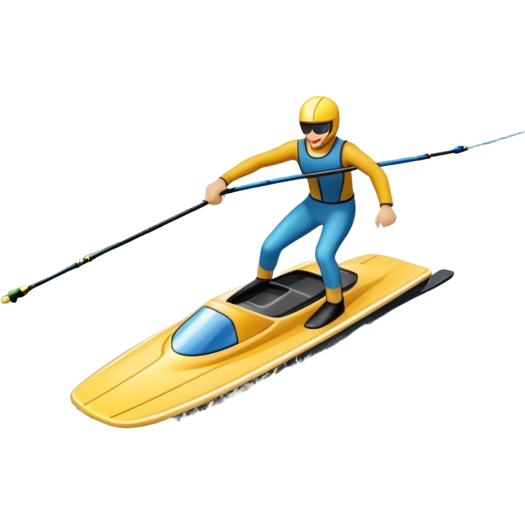 An icon showing water skis on the surface of the water, close-up, with no skier. In the background, a boat speeding away, leaving ripples in its wake. The design emphasizes the smoothness of the skis gliding on water. Transparent background highlights the thrill of water sports. emoji