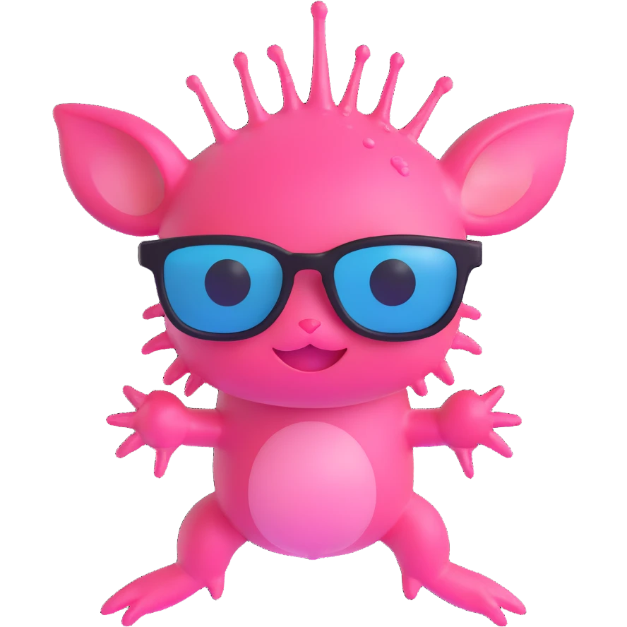 naked full body axolotl with sick drippy glasses, looking cool, fun emoji style emoji