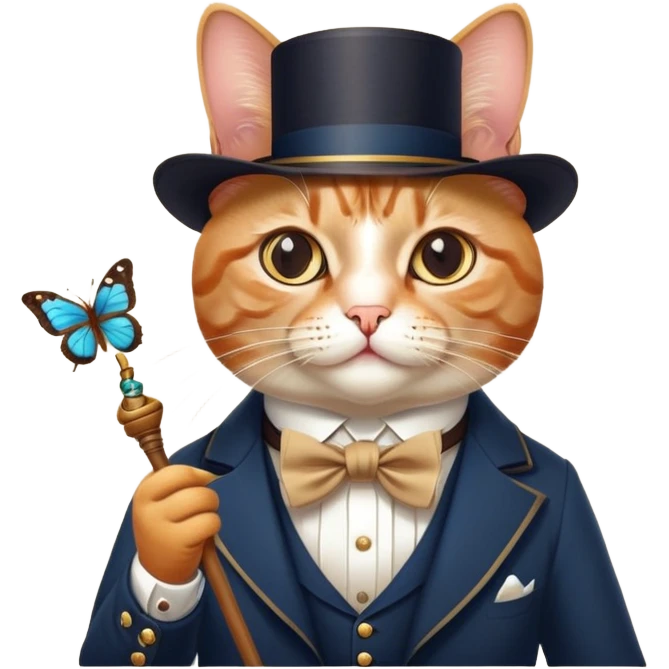 Ariatocrat cat. He walks with a monocle and a stick. Loves museums and theaters. You can also add a butterfly to it. emoji
