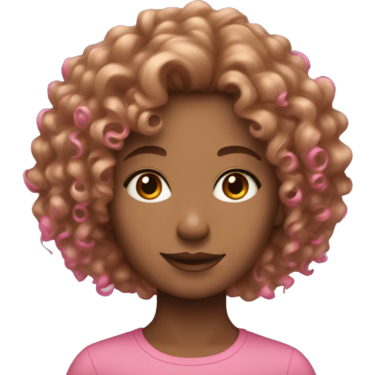 A Curly hair light brown girl with a pink now in her hair emoji