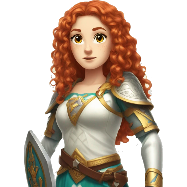 a white girl with long red curly hair and freckles, cosplaying Princess Zelda posing and ready for a fight emoji