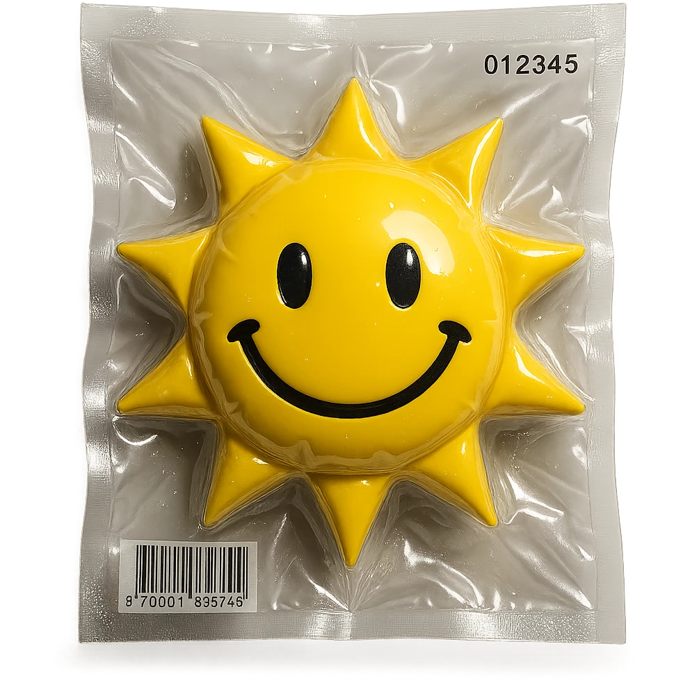 smiling sun with shiny highlights in vacuum-sealed style emoji