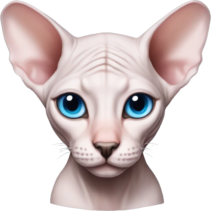 Pink grey canadian sphynx cat with elf ears blue eyes and black nose  emoji