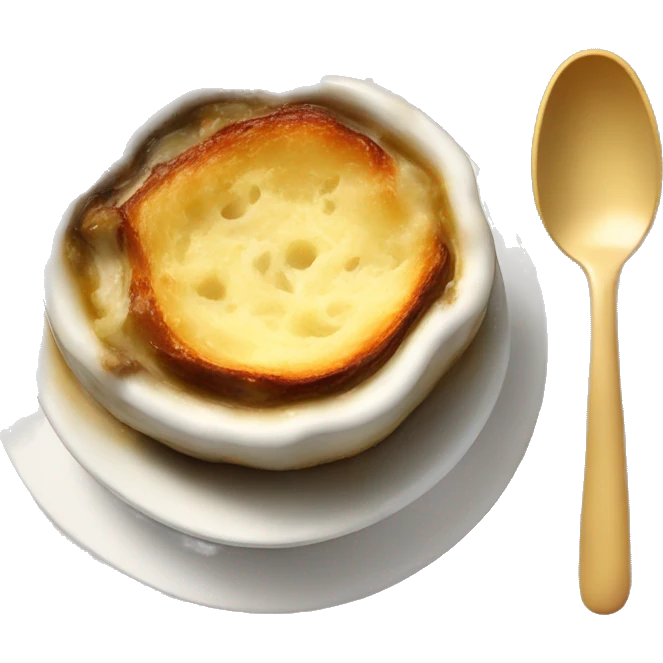 A bowl of French onion soup with a glass of Chardonnay emoji