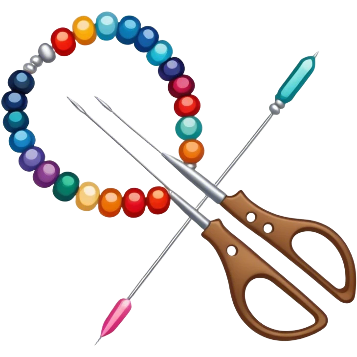 Create an icon that represents the hobby of beadwork, including colorful beads, thread, and a beading needle or tool. The design should capture the essence of beadwork with an artistic, crafty vibe. The icon should be simple yet detailed, showcasing the creativity and precision involved in beadwork. The background should be transparent. emoji