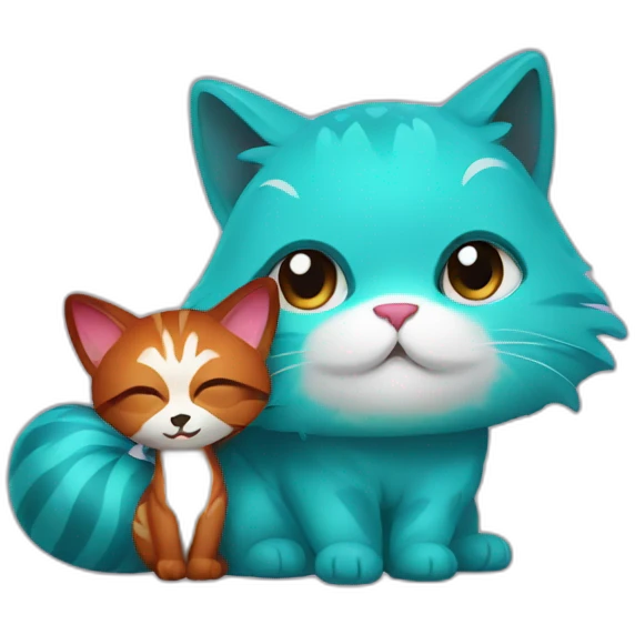 Turquoise cat holding red panda emoji