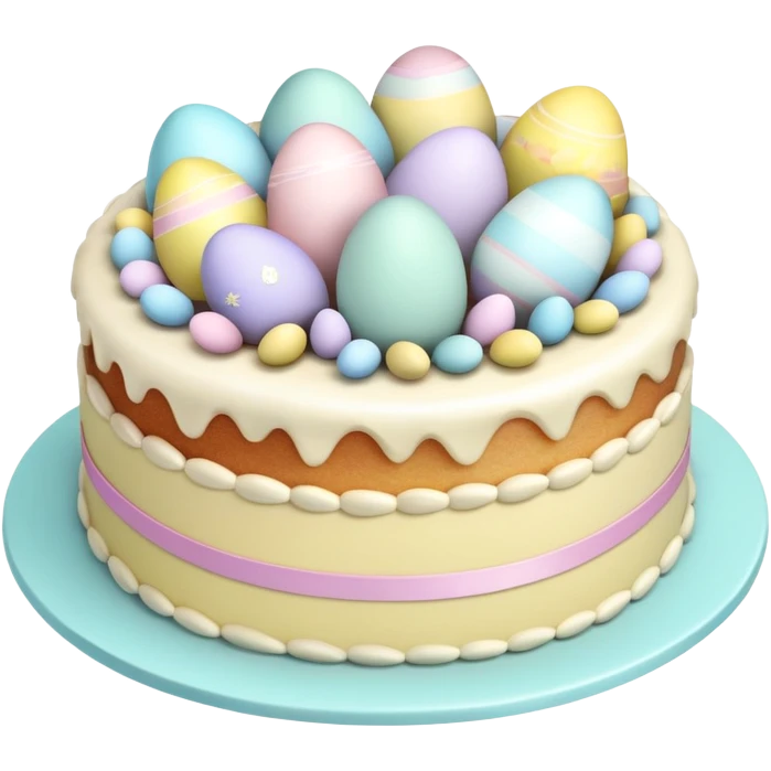 Easter cake with pastel colored eggs on top emoji