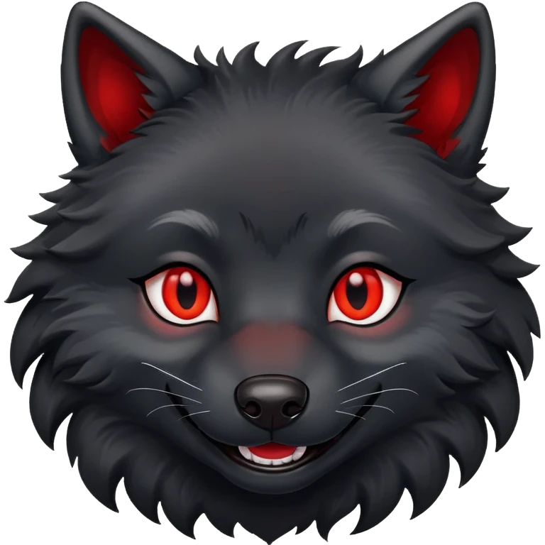 happy smiling black wolf with red eyes emoji