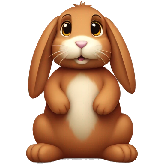 Fluffy brown rabbit toy, long floppy downwards ears, wearing red tshirt sitting  emoji