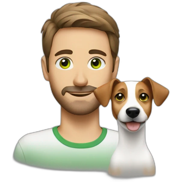 Man with green eyes with jack russell terrier dog emoji