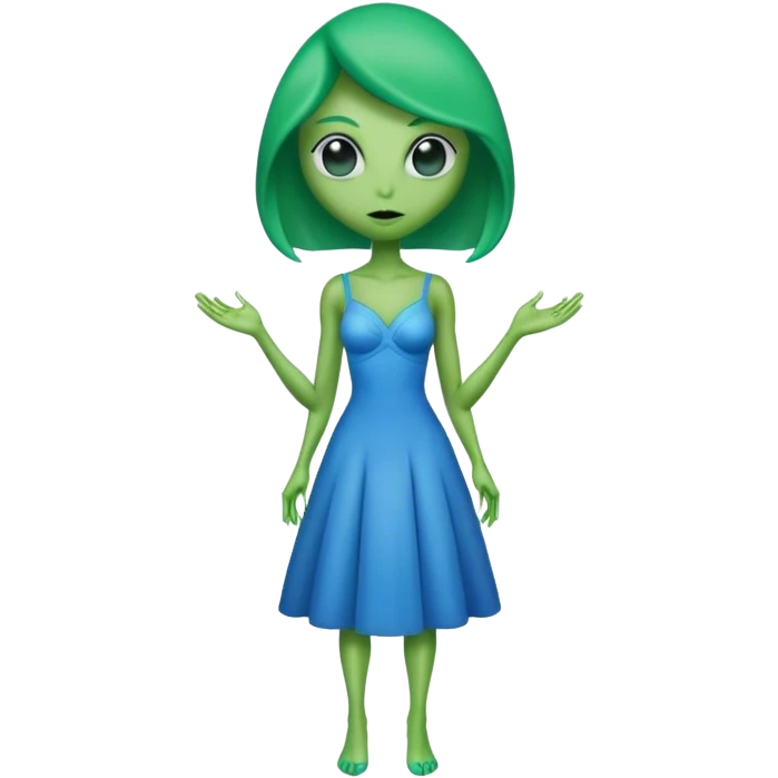 green alien woman in blue dress emoji