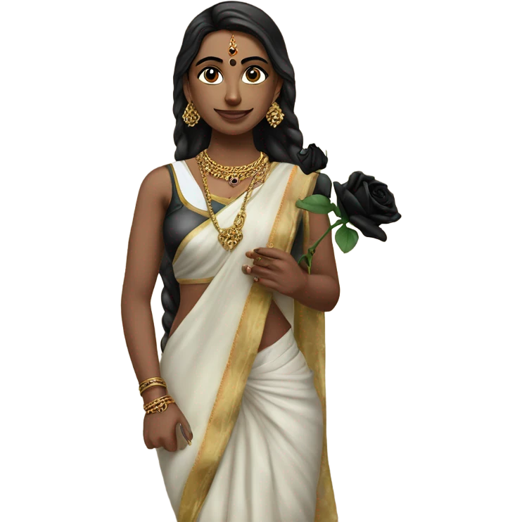 a beauitful hindu Desi woman holding a black rose emoji