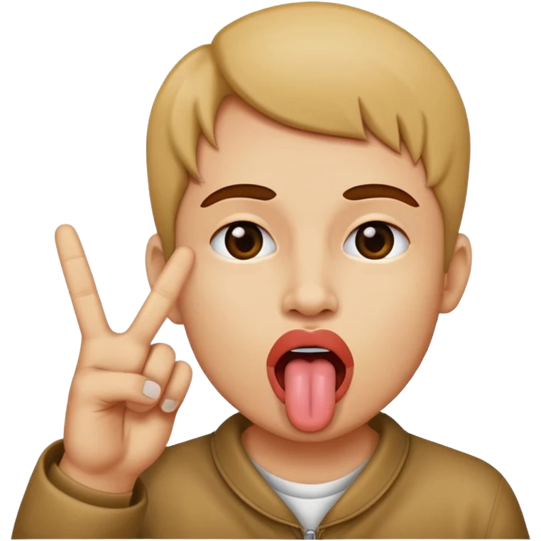 Peace sign next to mouth with tongue￼ out emoji