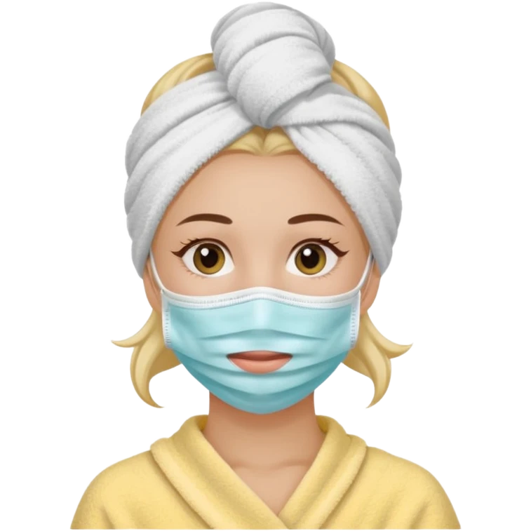 Una chica con una mascarilla y una toalla en el pelo emoji