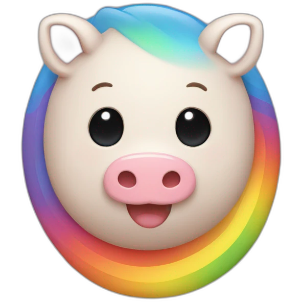 un cerdo arriba de un arcoiris emoji