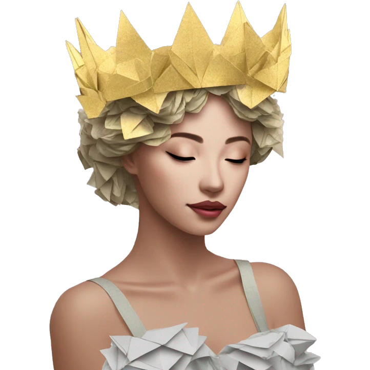  lady wearing melting golden crown vaporwave made of 420 origami newspaper roses hemp leaves lantern fairy lights burning paper vaporwave emoji