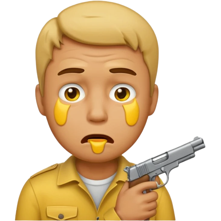 Make a yellow emoji of a guy holding a gun in his mouth while crying emoji