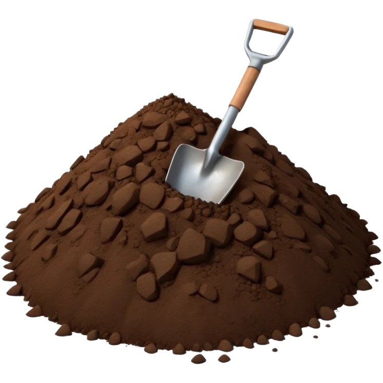 A 3D cartoon pile of dark brown soil with a small shovel inserted, rough texture, natural lighting, soft shadow, realistic Memoji-style rendering. emoji