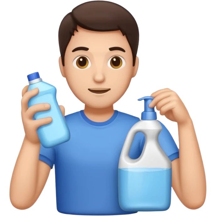 brunette man holding laundry detergent emoji