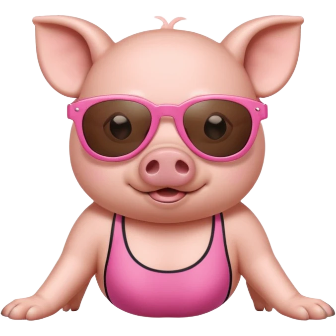 cute pig wearing cool sunglasses and bathing suit on all fours emoji