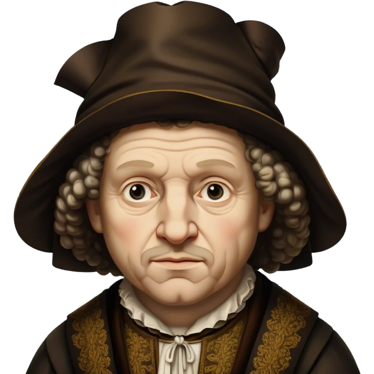 Cinematic Realistic portrait of Rembrandt, shown as a master artist with deep, introspective eyes and richly detailed period clothing, rendered with dramatic chiaroscuro lighting that emphasizes his legacy emoji