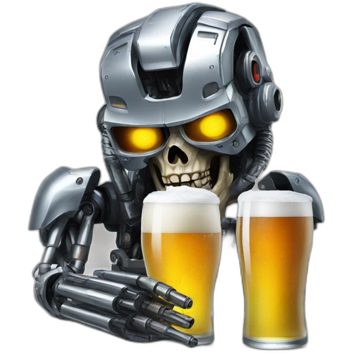 Terminator machine drinking beer emoji