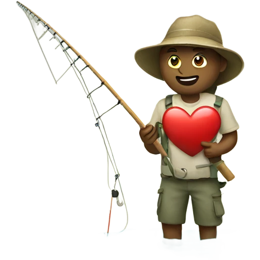 A heart going fishing emoji