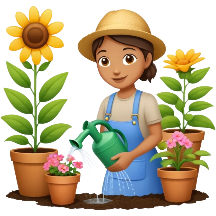 person watering flowers in a garden, happy and caring emoji