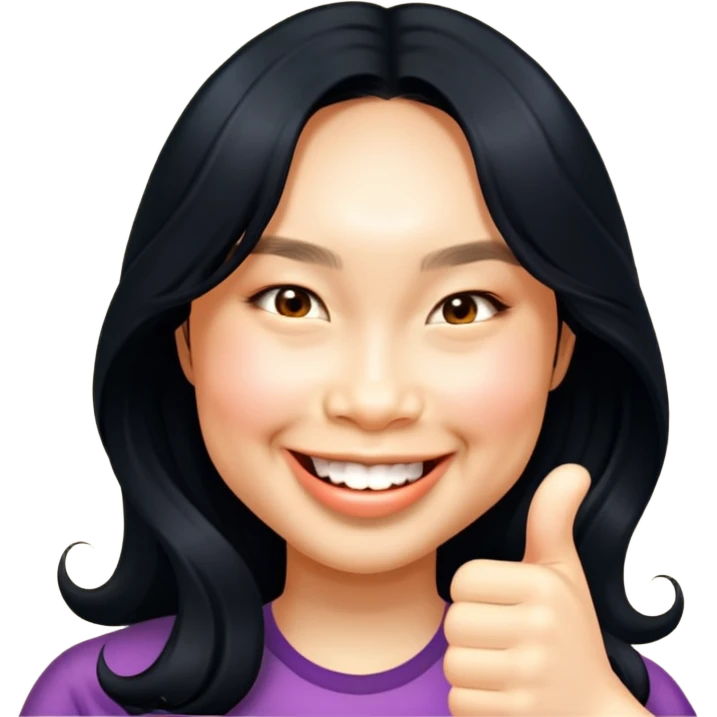 Asian girl long wavy hair giving thumbs up emoji