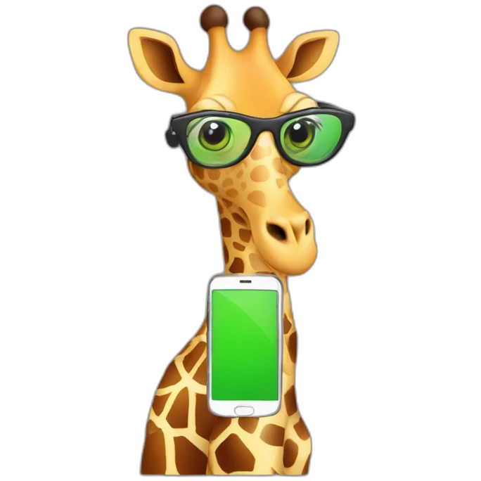 giraffe holding a smartphone with a green display emoji