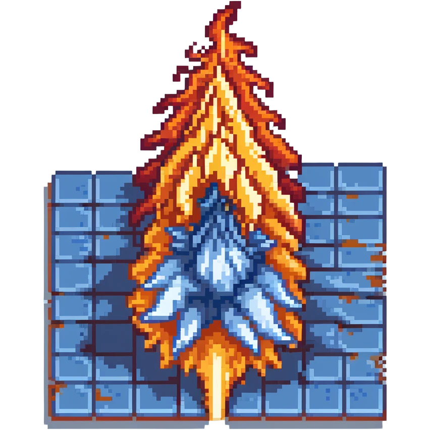 Bomberman downward-facing end-cap explosion tile, flames ending and tapering downward with pronounced flame wisps, orange/yellow with more red at the tips, extending about 70% into down direction emoji