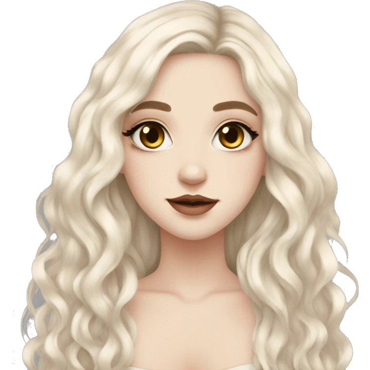 pale goth girl with long wavy black hair, almond shaped hazel eyes light skin with blush  emoji