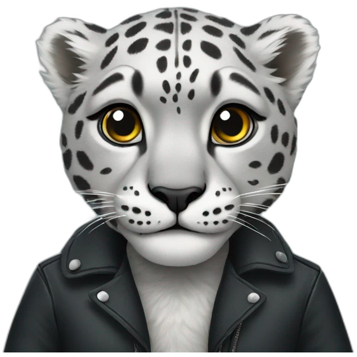 Snow leopard wearing a black jacket emoji