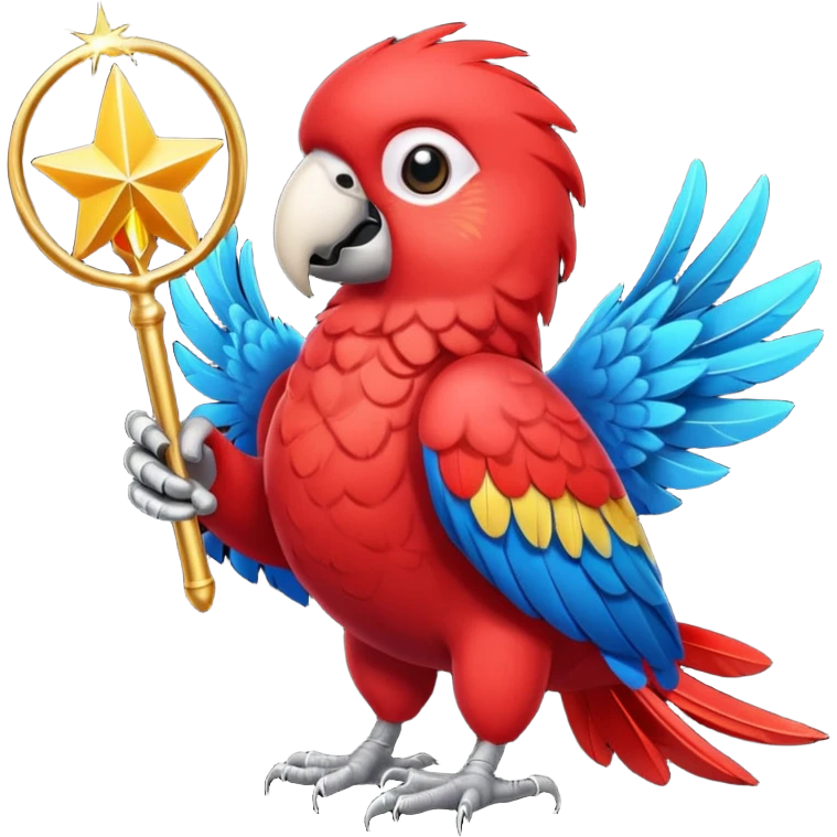 A red parrot with a magic wand emoji