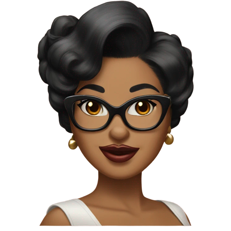 pin-up brown woman with black hair wearing 50s cat eye glasses  emoji