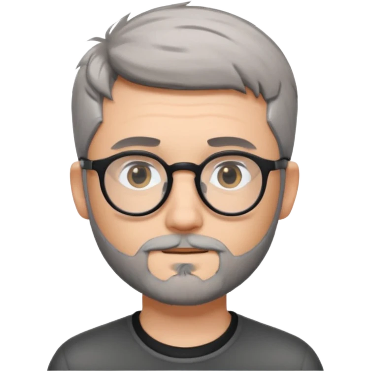 homme jeune blanc cheveux gris court lunettes rondes noir et petite barbe  emoji