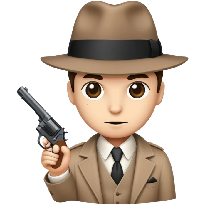 cute mafia character with fedora hat and tiny gun emoji