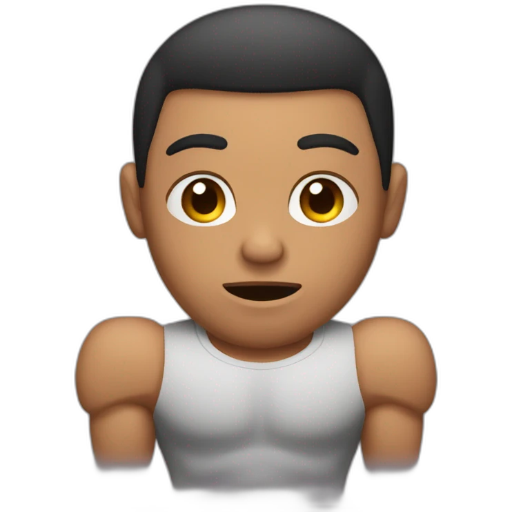 mixed race man saying no with muscles emoji