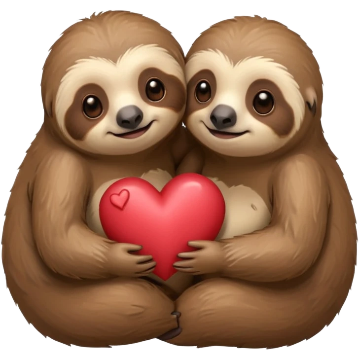 sloths cuddling with heart between them emoji