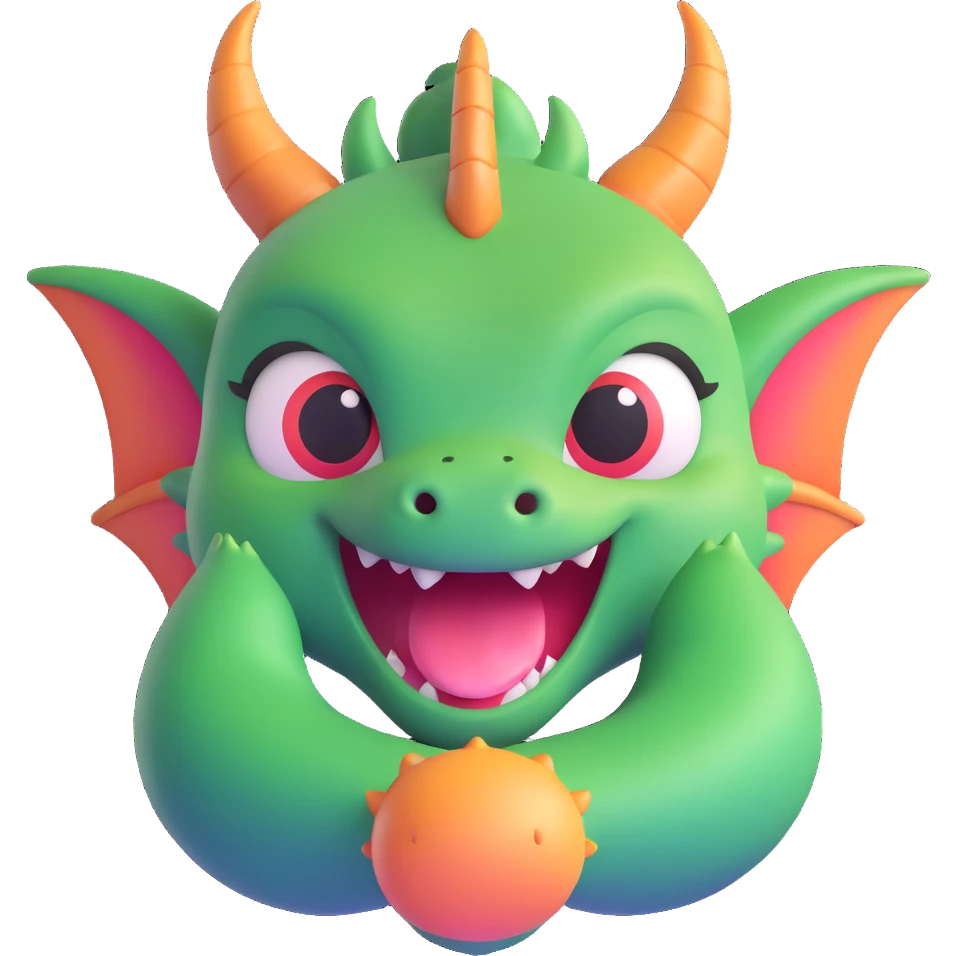 cute fitness dragon coach face, playful expression, blushing cheeks emoji
