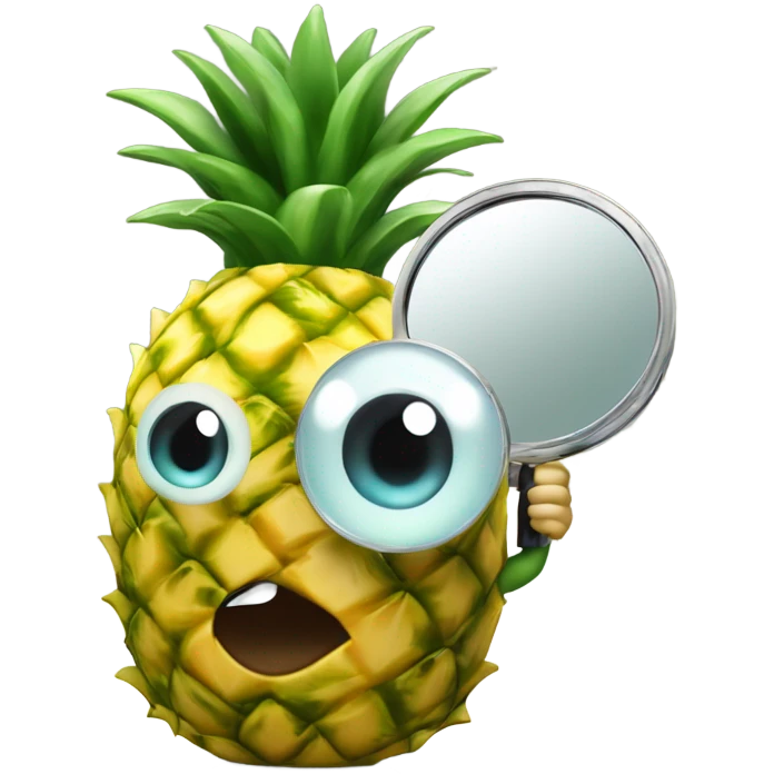 3D elegant pineapple🍍  with big shiny eyes 👀 pineapple holds mirror with its reflection 🪞🍍 emoji