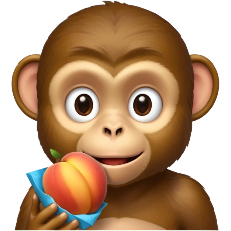 monkey sitting on a bench and eating peach and chocolate emoji