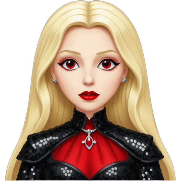 Countess Dracula with long blonde hair, black sequin outfit  emoji