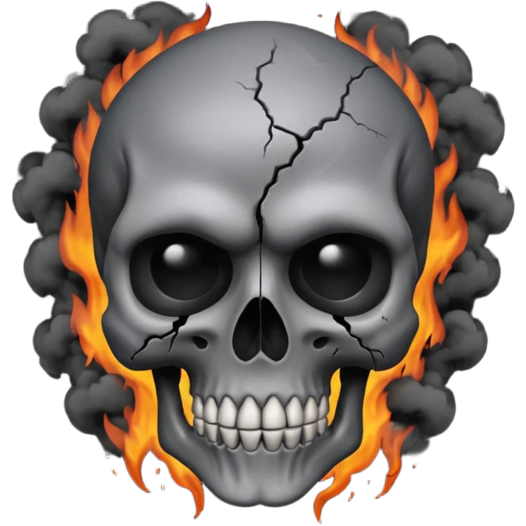 iOS style emoji, dark fantasy skull, cracks, black smoke from eyes, soft light, stylized emoji