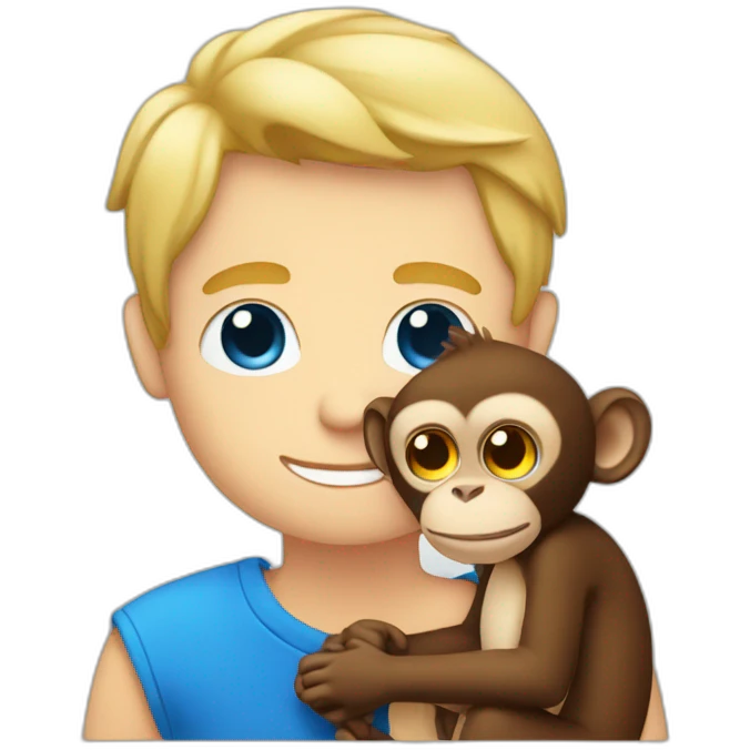 Blonde guy with blue eyes cuddling a monkey emoji