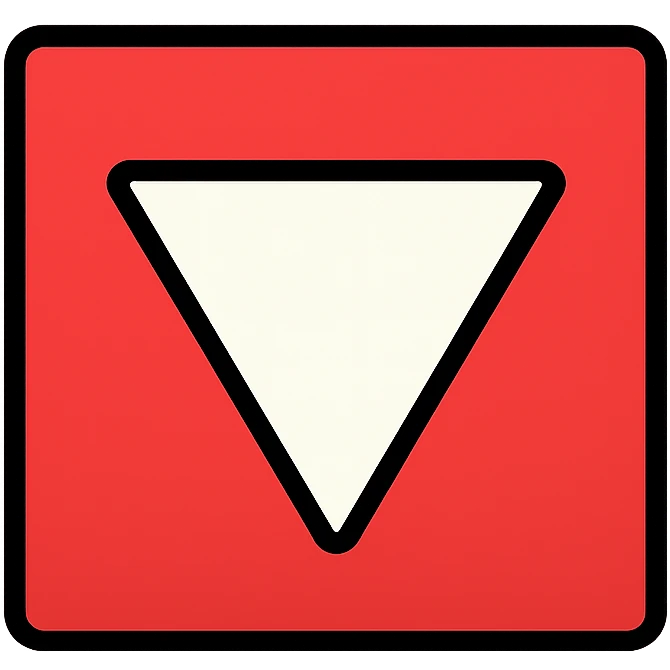 red square with a white equilateral triangle pointing downwards in the center, clean and geometric, minimal and bold, flat design, simple and modern emoji