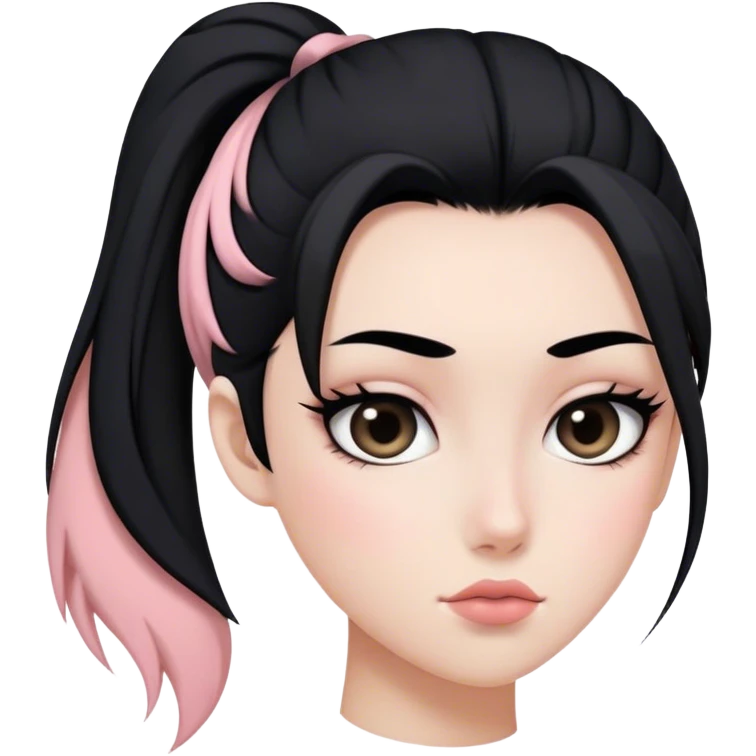 White with black ponytail and black blush with pointy n emoji