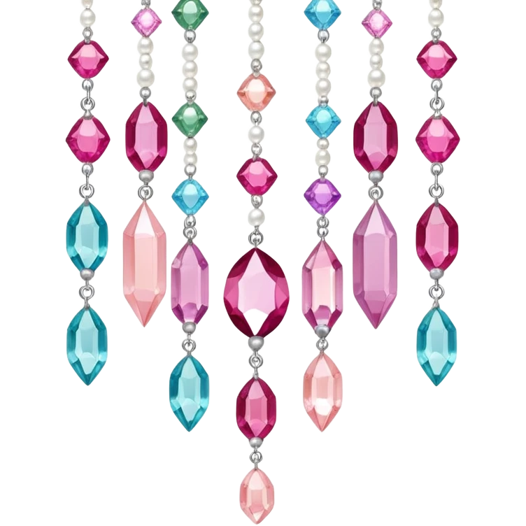 Rose-colored pastel glistening glossy sparkly shiny glittery hanging crystals pearls and beads and gemstones decorations emoji