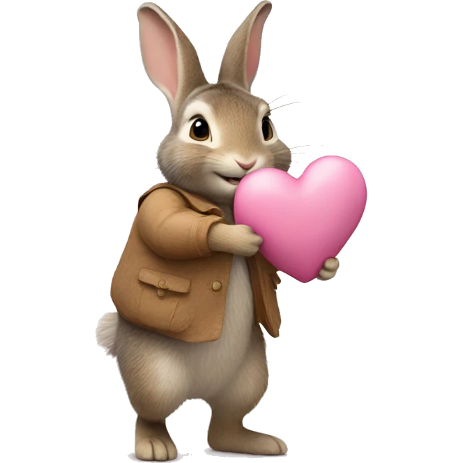 Peter rabbit carrying a pink love heart  emoji