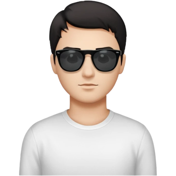 Парень в белом лонгсливе и черных прямоугольных очках солнцезащитныхс короткой стрижкой на бок темные волосы черный фон emoji